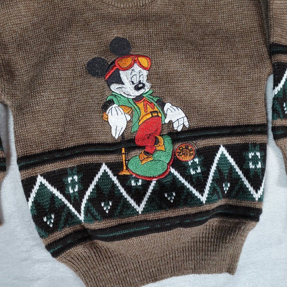 Mickey Mouse Istanbul Embroidered Sweater Toddler Size 3T Vintage Style Brown - Picture 2 of 8